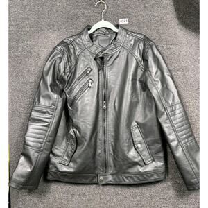 Urban Republic Jacket Mens Large Black Faux Leather Moto Biker Zip Pockets UR